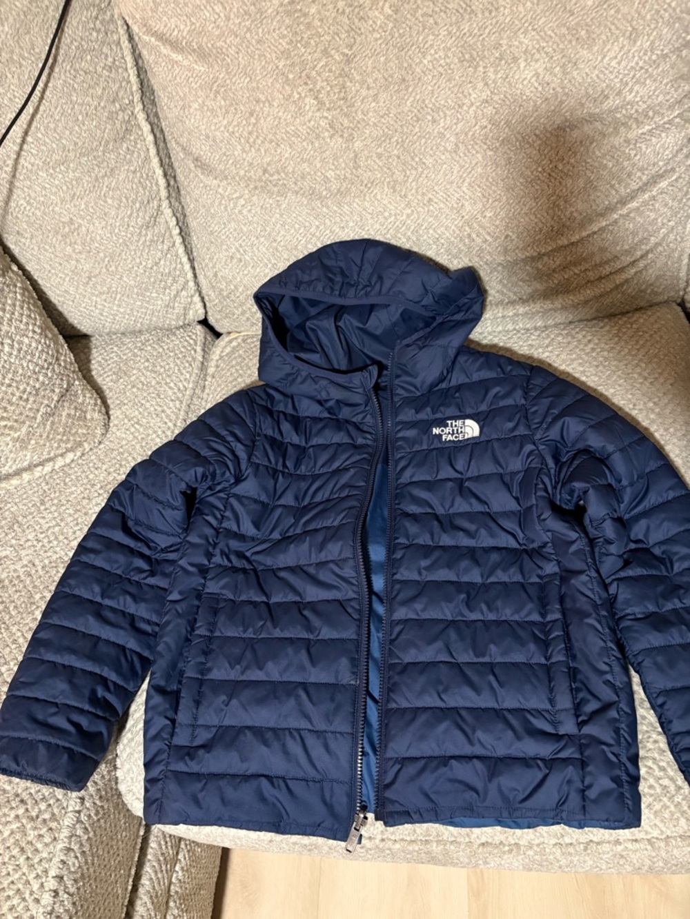 The North Face Dark Blue Hooded Puffer Reversible Jacket- LIKE NEW!!